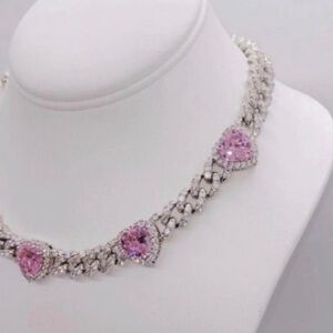 heart cuban choker ,heart choker ,heart iced Cuban Link Chain Necklace